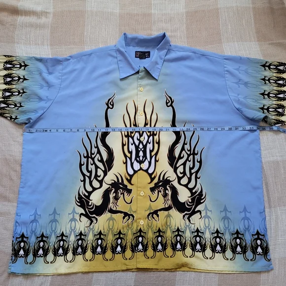 NWOT y2k Dragon Fire & Flames Hawaiian Shirt - Picture 7 of 11